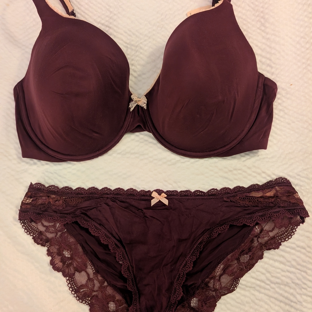 Victoria's Secret Wine Lace Trim Bra & Bikini Set